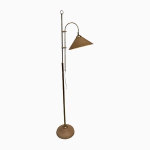 Bamboo Rattan and Brass Split Reed Floor Lamp, Italy