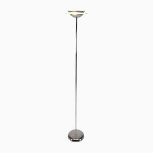 Italian Art Deco Style Chrome & Glass Floor Lamp, 1970s