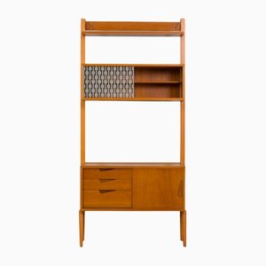 Mid-Century Scandinavian Teak Rival One Bay Wall Unit with Glass Cabinet by Kjael Riis for Jetog Furniture Brothers Furniture Factory