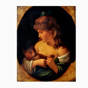 Giulio Di Sotto, Girl with Kitten, 2008, Oil on Canvas, Framed