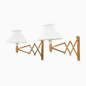 Adjustable Oak Scissor Wall Lamps by Erik Hansen for Le Klint, Denmark, Set of 2