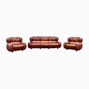 Italian Club Sofa and Armchairs, Set of 3