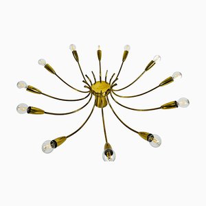 Lámpara de araña Sputnik de latón de 12 brazos, años 50