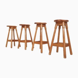 Scandinavian Modern Pinewood Bar Stools, 1970s, Set of 4