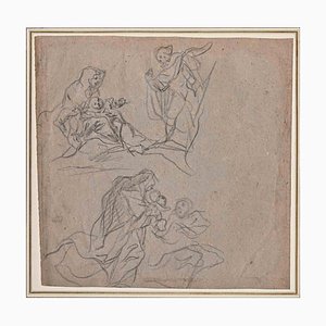 Cosimo Ulivelli, Etude pour la Sainte Famille, Dessin Original, 16ème Siècle
