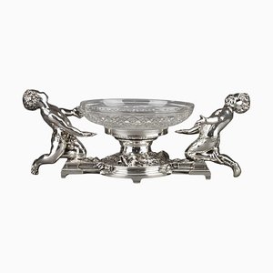 19th Century Centerpiece in Silvered Bronze & Crystal by Christofle