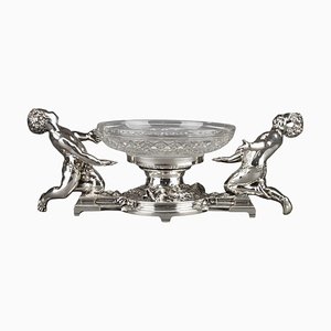 Milieu de Table 19ème Siècle en Bronze Argenté et Cristal par Christofle