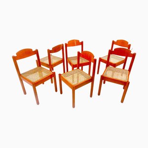 Mid-Century Modern Orange Wooden Chairs, Italy, 1960s, Set of 6
