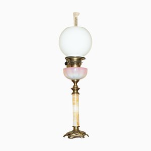Victorian Onyx Base Oil Lamp with Pearl Glass Finish