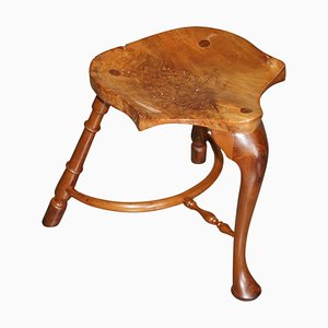 Burr Yew Wood Tripod Stool with Timber Grain