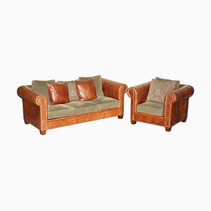 Brown Leather Club Sofa & Armchair from Ralph Lauren, New York Madison Avenue, Set of 2