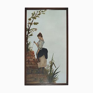 Victorian Hand Painted Wall Hanging Mirror Depicting Lady