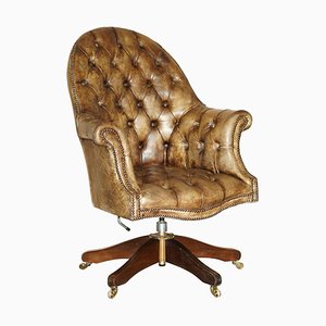 Mahogany Brown Leather Chesterfield Director's Armchair