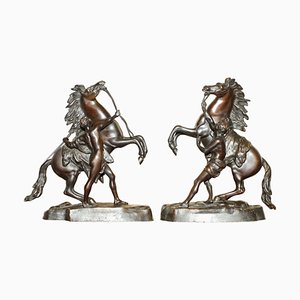 Statues du Louvre Marly Horses en Bronze d'Après Guillaume Coustou, Set de 2