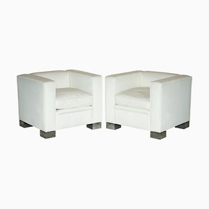 Fauteuils Club Max en Cuir Blanc Ivoire de Viscount David Linley, Set de 2