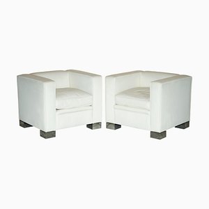 Ivory White Leather Max Club Armchairs from Viscount David Linley, Set of 2