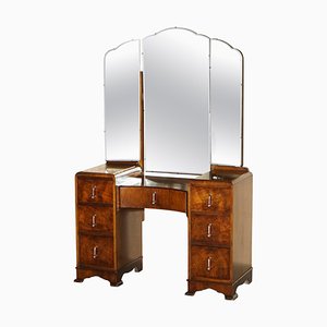 Art Deco Burr Walnut Dressing Table with Trifold Mirrors
