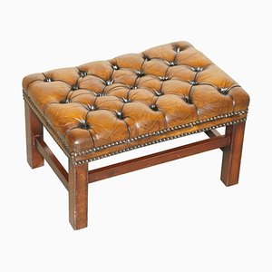 Hand Dyed Brown Leather Tufted Chesterfield Footstool