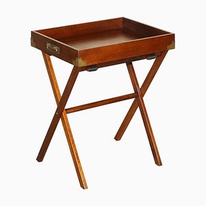 Mahogany Folding Campaign Tray Table with Removable Top for Butler