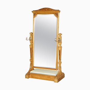 Victorian Ash & Burr Walnut Cheval Mirror with Candle Sconces from Gillows of Lancaster