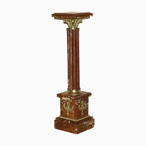 French Empire Solid Marble Corinthian Pillar Stand with Brass Accents