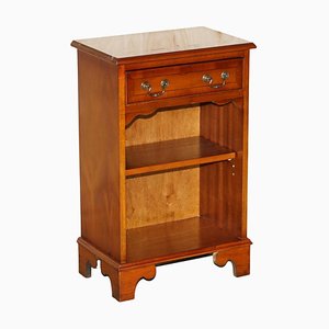Yew Wood Book Table with Single Drawer and Bookshelves