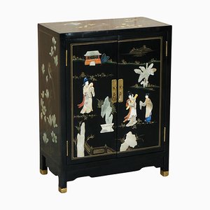 Chinoiserie Lacquer Side Cabinet with Hard Stone Finish