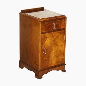Art Deco Burr Walnut Bedside Table with Single Drawer