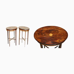 Victorian Inlaid Hardwood Oval Side Tables, Set of 2