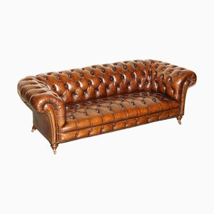 Brown Leather Chesterfield Sofa by Jas Shoolbred, 1860s