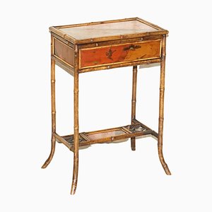 Chinese Regency Bamboo Sewing Table with Silk Lining, 1810s