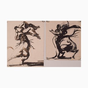 Le Matador et son Taureau, 20ème Siècle, Dessins à la Plume et à l'Encre, Set de 2