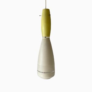 Lámpara colgante estilo Vistosi italiana grande de vidrio amarillo y blanco, años 60