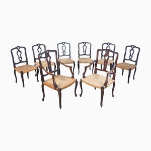 Chaises Vintage en Noyer, Italie, 1800s, Set de 8