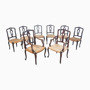 Vintage Italian Walnut Chairs, 1800s, Set of 8
