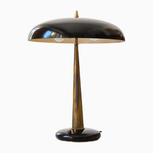 Italian Table Lamp in Brass and Black Metal, 1950s