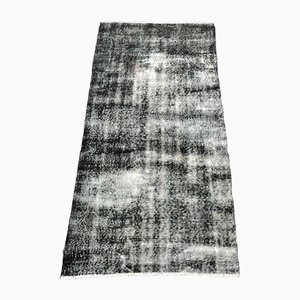 Black Color Faded Overdyed Runner Rug