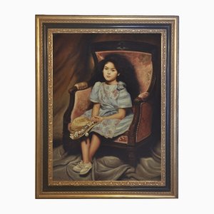 Nicola del Basso, Niño en butaca, siglo XXI, óleo sobre lienzo