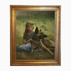 Nicola del Basso, Child with Dog, 1999, Oil on Canvas