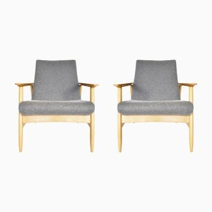 Set of Vintage Felt & Beech Ąžuolas Armchairs by Valerija Ema Cukermanienė for Vilniaus Baldų Kombinatas, 1960s