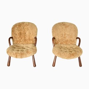 Clam Chairs in Honey Sheepskin by Arnold Madsen, 1950s, Set of 2