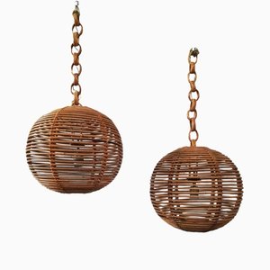 Hängelampen aus Schilfrohr & Rattan, 1970er, 2er Set