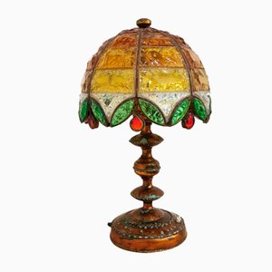 Table Lamp in Copper Metal & Murano Glass from Longobard, Italy, 1970s