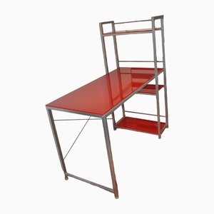Scrivania Bauhaus rossa, sedia e mobiletto in metallo, set di 3