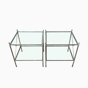 Tables d'Appoint Mid-Century en Acier et Verre, France, Set de 2