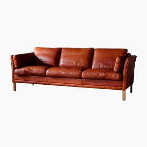 Dänisches 3-Sitzer Sofa aus cognacfarbenem Leder von Mogens Hansen, 1970er