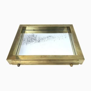 Vintage Italian Brass and Mirror Tray, 1970s