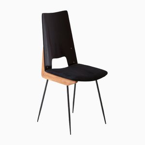 Mid-Century Italian Chair with Black Suede Leather by Carlo Ratti