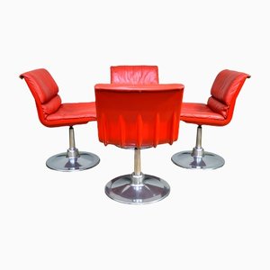 Sedie in pelle rossa di Yrjo Kukkapuro per Haimi, anni '60, set di 4