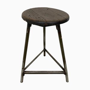 Vintage Industrial Stool in Iron and Wood, 1950s
